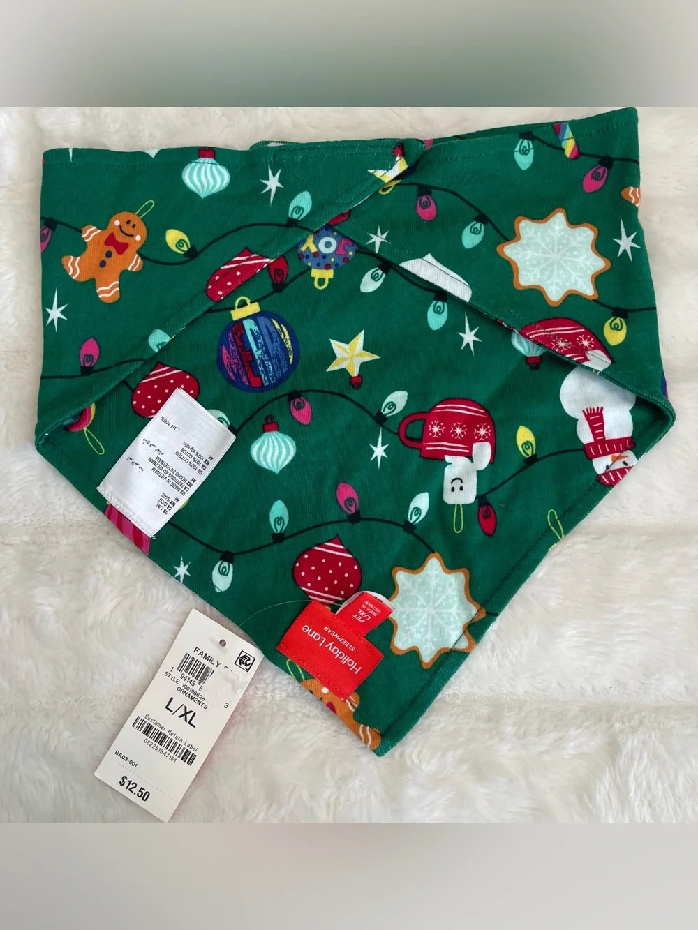 Holiday Lane Green Ornament Cotton Matching Family Pet Bandana L/XL